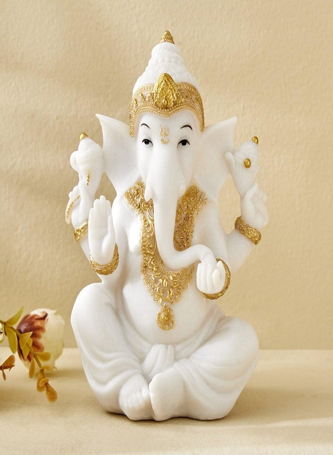 Karigaari India Dhayana Duri White & Gold Sitting Ganesha Figurine | Polyresin Meditation Ganesha Idol for Peace, Wisdom & Auspicious Home Décor - Image 1